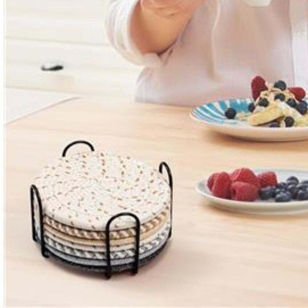 8 Pcs Drink Coasters with Holder, 8 Colors Absorbent Coasters for Drinks